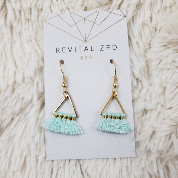 Mint Triangle Fringe Earrings - Picture 3 of 3